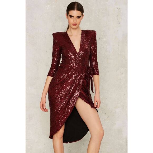 Zhivago Burgundy Sequin Kinsey Wrap Dress Women’s Size 8 Party Cocktail Evening - Picture 1 of 11